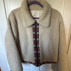 The Great- Cozy Sherpa Jacket with Red Accents